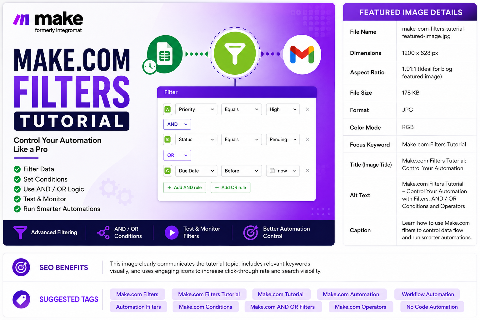 Make.com Filters Tutorial showing how to control automation with filters and conditions