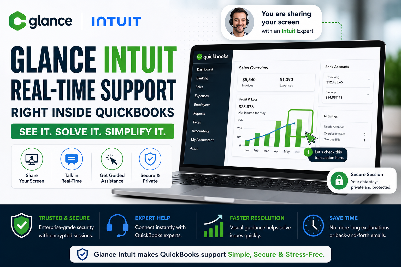 Glance Intuit Real-Time QuickBooks Support Glance Intuit real-time QuickBooks support and screen sharing